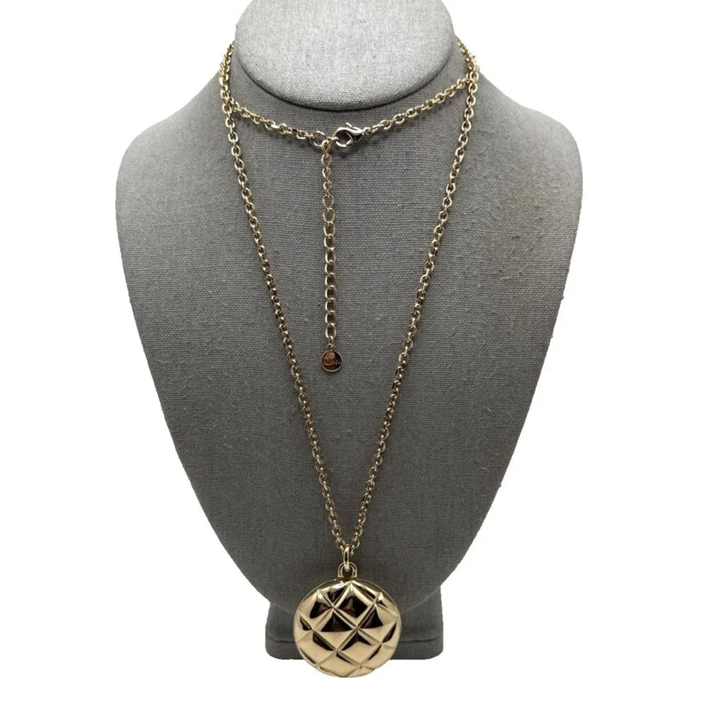 ALFANI Quilted Puffy Pendant Necklace Gold Tone Textured Round Statement 34